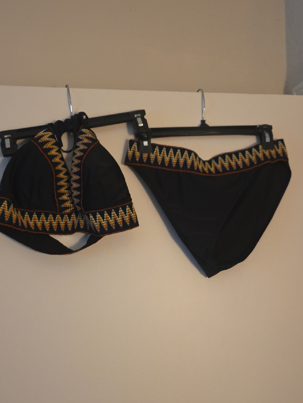 Cupshe Black Bikini Set with Yellow & Gold Zigzag Trim